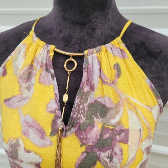 NWT Mlle Gabrielle Floral Yellow Sleeveless Sun Dress Necklace Gold sz Small - Picture 3 of 11
